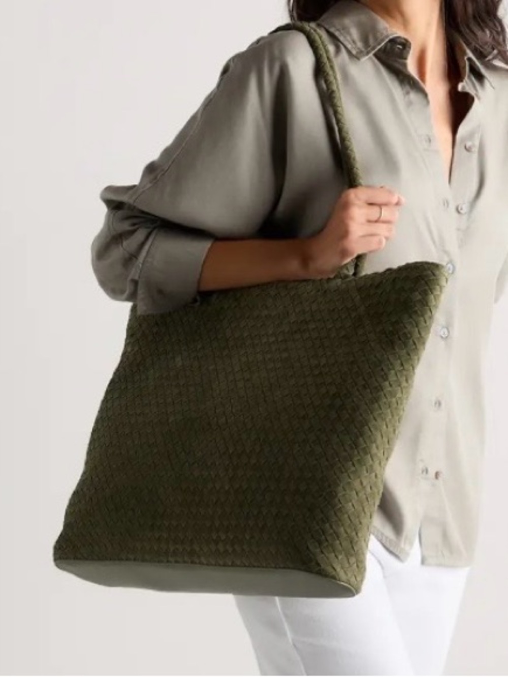 Quince Siena Handwoven Suede Shoulder Tote Bag New Original Packaging